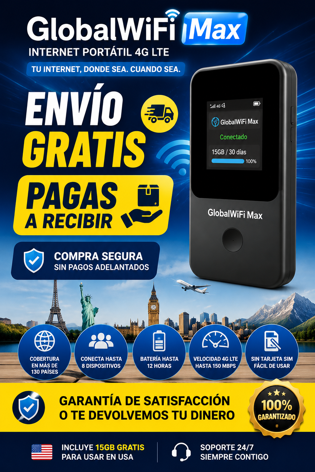 🌎GlobalWiFi Max 4G WiFi portátil sin límites📶