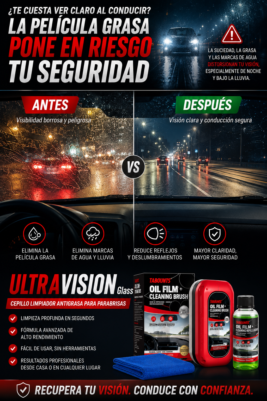 UltraVision Glass™ ✨Removedor de Grasa y Manchas para Parabrisas 🚗💦