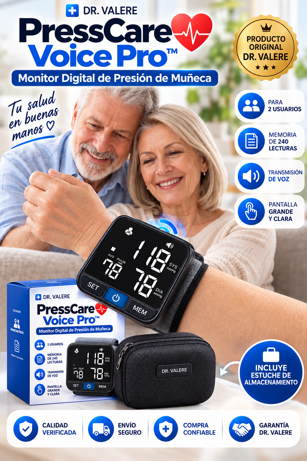 🫀 PressCare Voice Pro™ | Monitor Digital de Presión de Muñeca