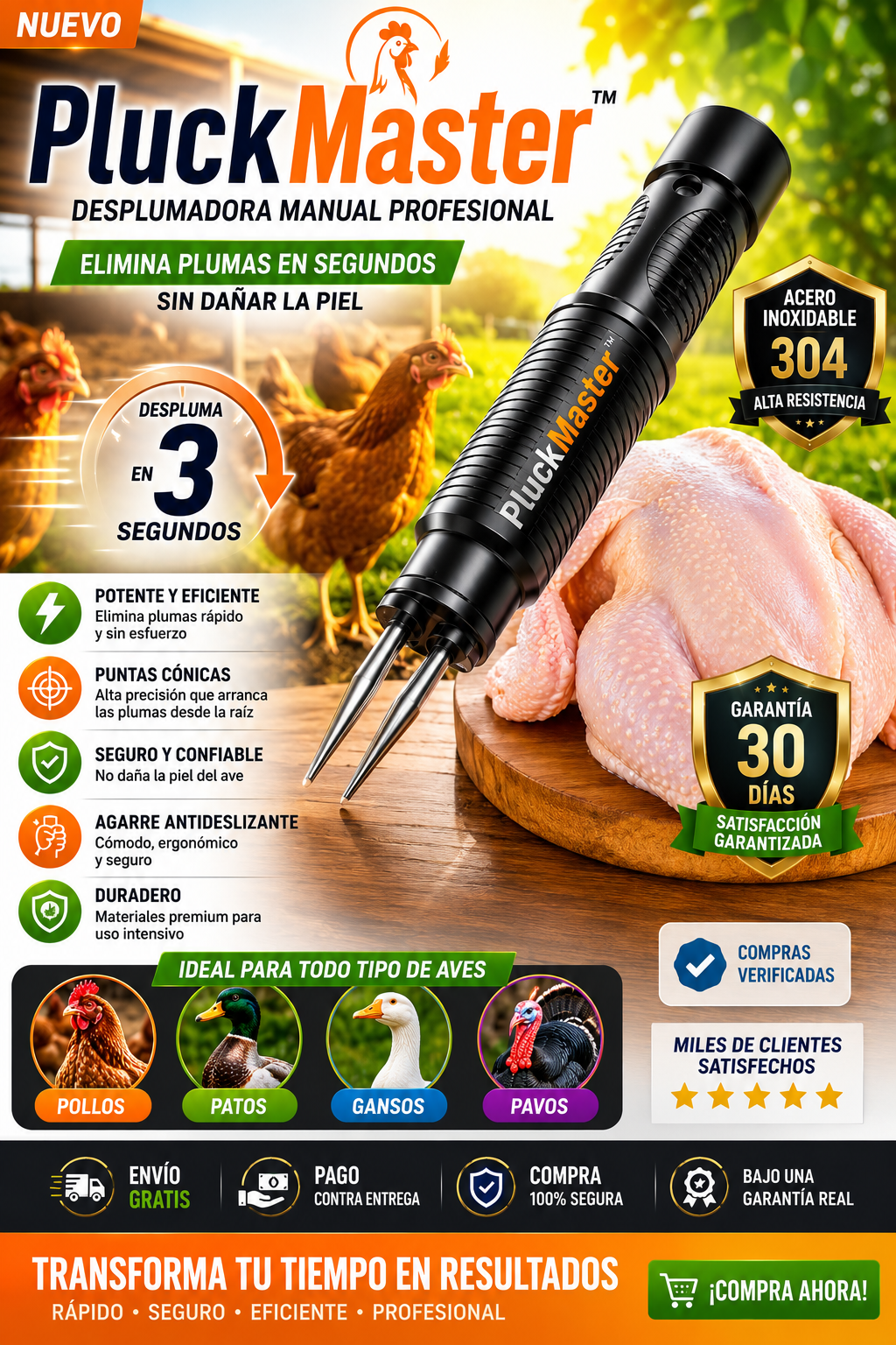 PluckMaster™ | Desplumadora Manual de Acero Inoxidable Profesional