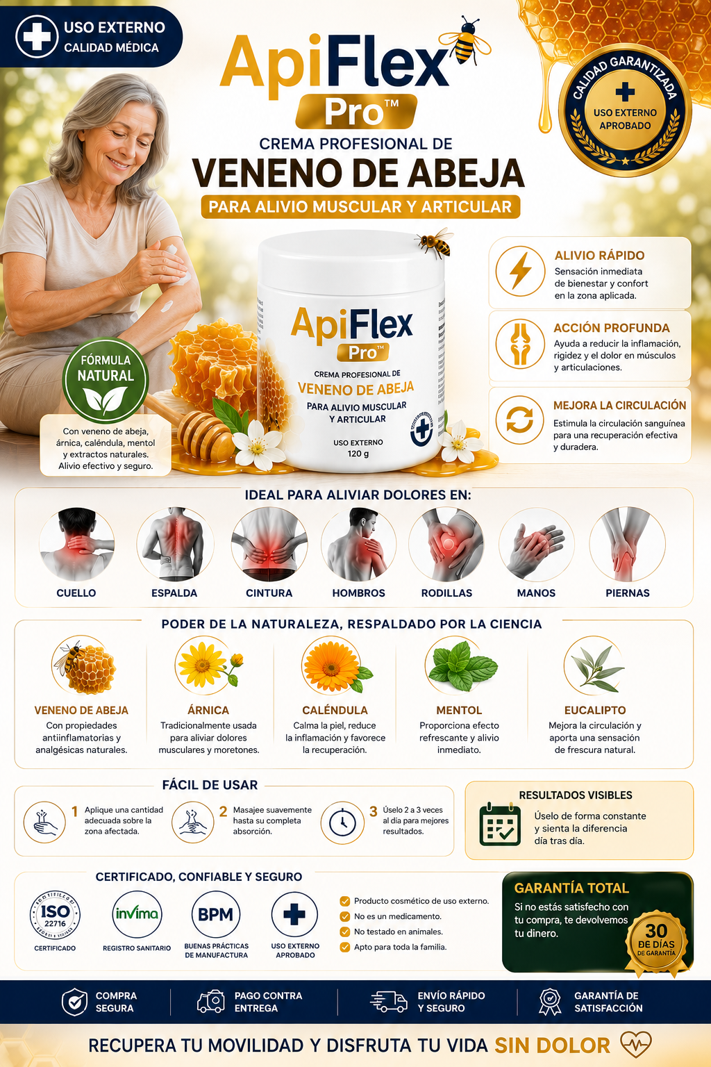 ApiFlex Pro™ 🐝 Crema Profesional de Veneno de Abeja para Alivio Muscular y Articular