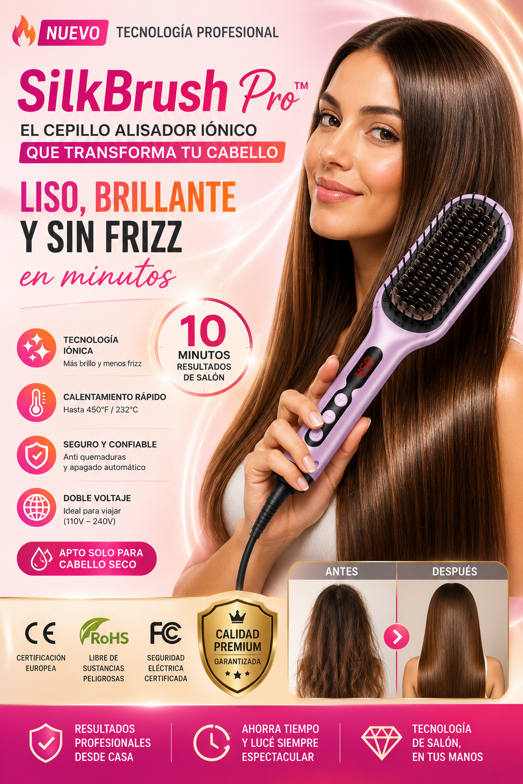 ✨SilkBrush Pro™ ✨El cepillo alisador iónico profesional que deja tu cabello liso, brillante y sin frizz en minutos