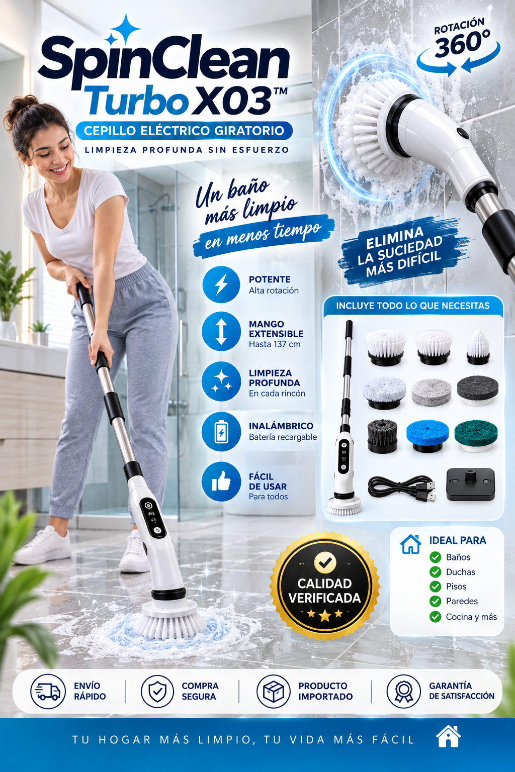 🧼⚡ SpinClean Turbo X03™ | Cepillo Eléctrico Giratorio de Limpieza Profunda
