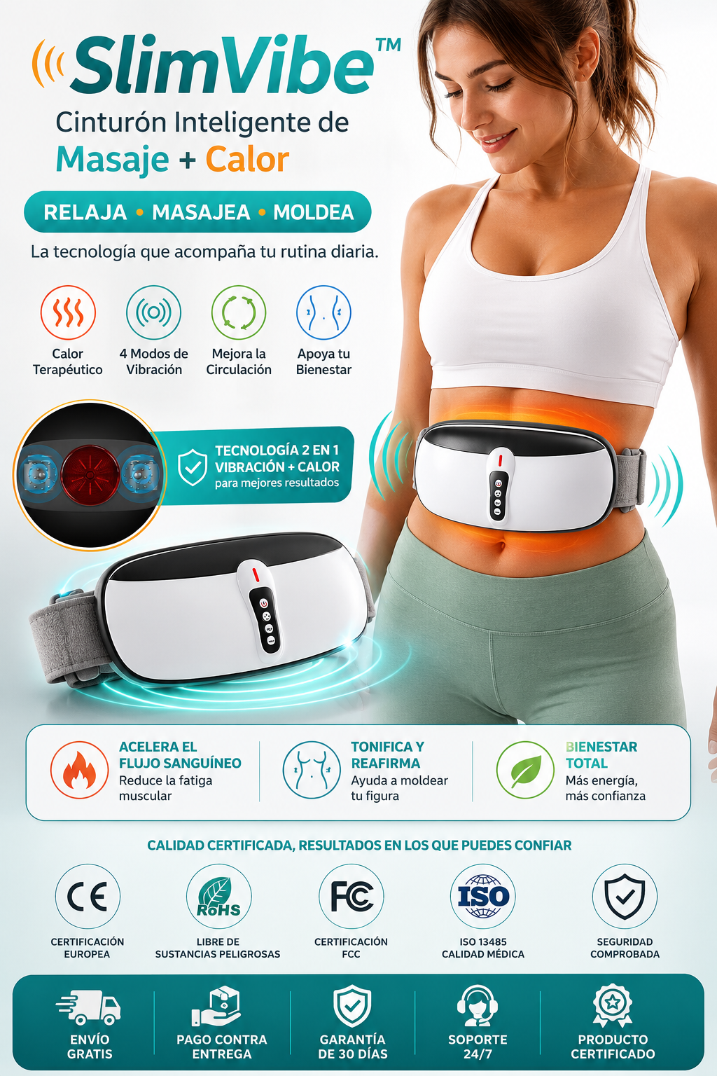 SlimVibe™ | Cinturón Inteligente de Masaje + Calor  RELAJA • MASAJEA • MOLDEA