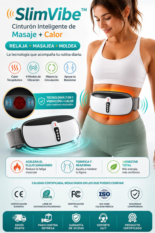 SlimVibe™ | Cinturón Inteligente de Masaje + Calor  RELAJA • MASAJEA • MOLDEA
