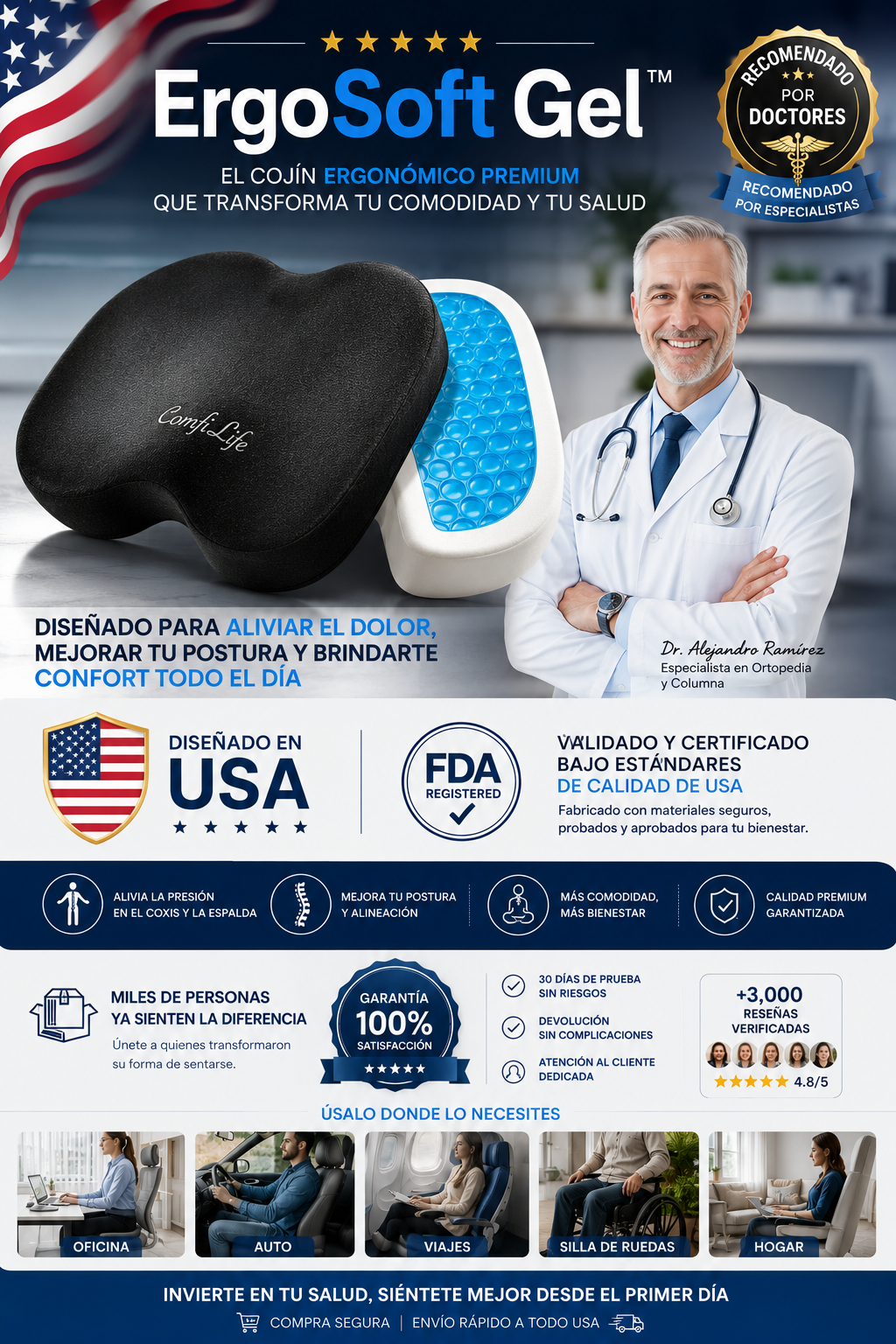 🔥 ErgoSoft Gel™ Cojín ergonómico premium de gel y espuma viscoelástica 💺✨