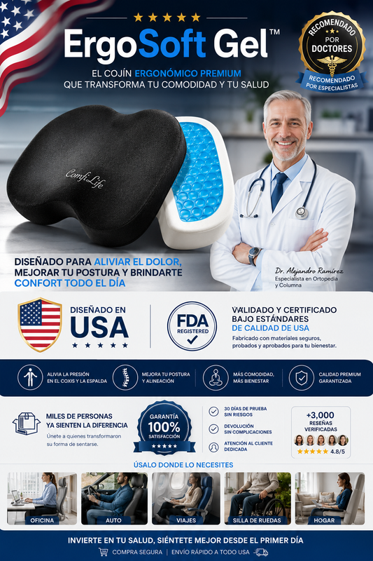 🔥 ErgoSoft Gel™ Cojín ergonómico premium de gel y espuma viscoelástica 💺✨