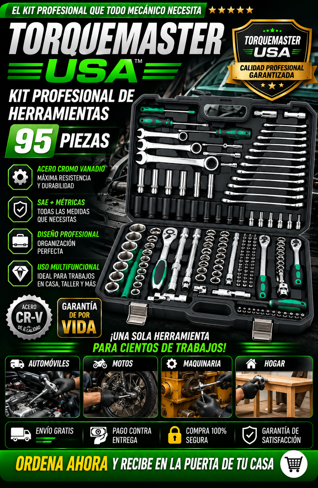 🔥 TORQUEMASTER USA™ Kit Profesional de Llaves de Impacto 95 Piezas