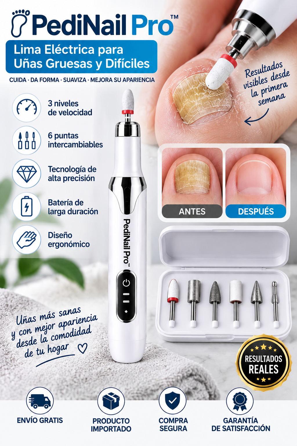 PediNail Pro™ | Lima Eléctrica para Uñas Gruesas y Difíciles