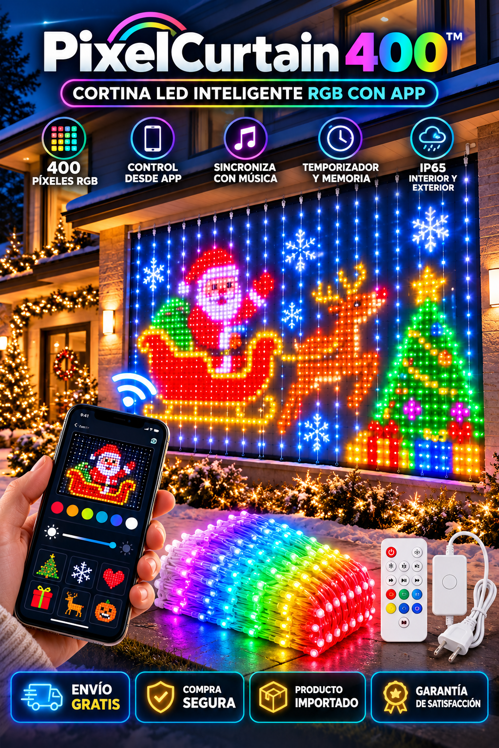 🌈✨ PixelCurtain 400™ | Cortina LED Inteligente RGB con App