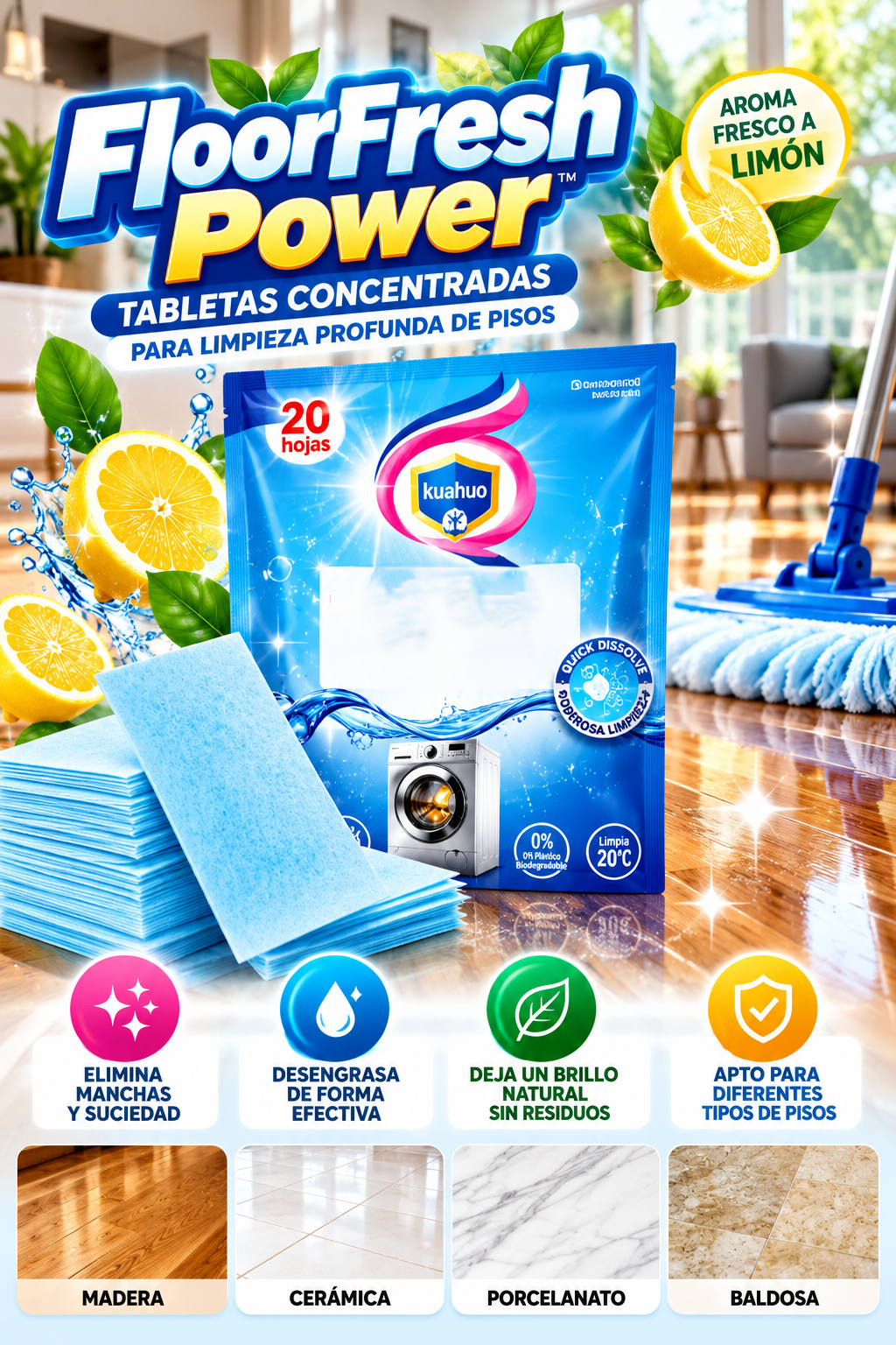🍋✨ FloorFresh Power™ | Tabletas Concentradas para Limpieza Profunda de Pisos