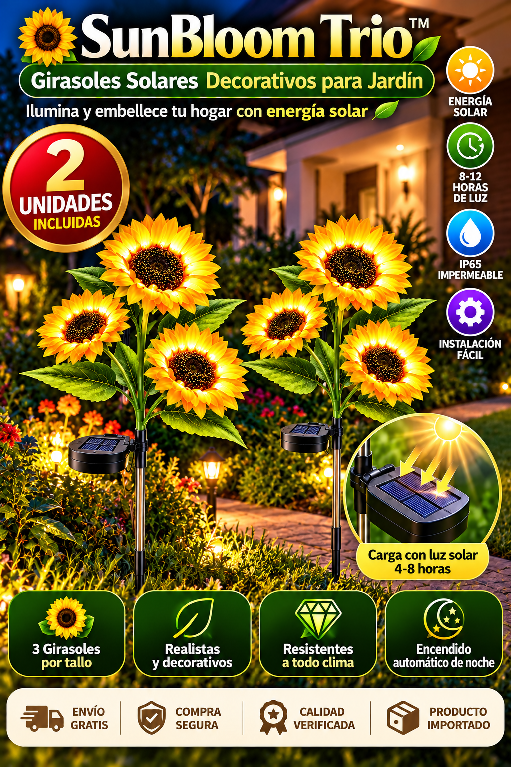 🌻✨ 2X1 SunBloom Trio™ | Luces Decorativos para Jardín