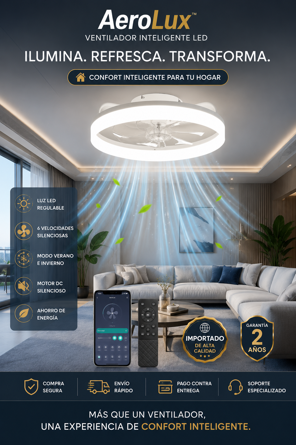 AeroLux™ Ventilador Inteligente LED