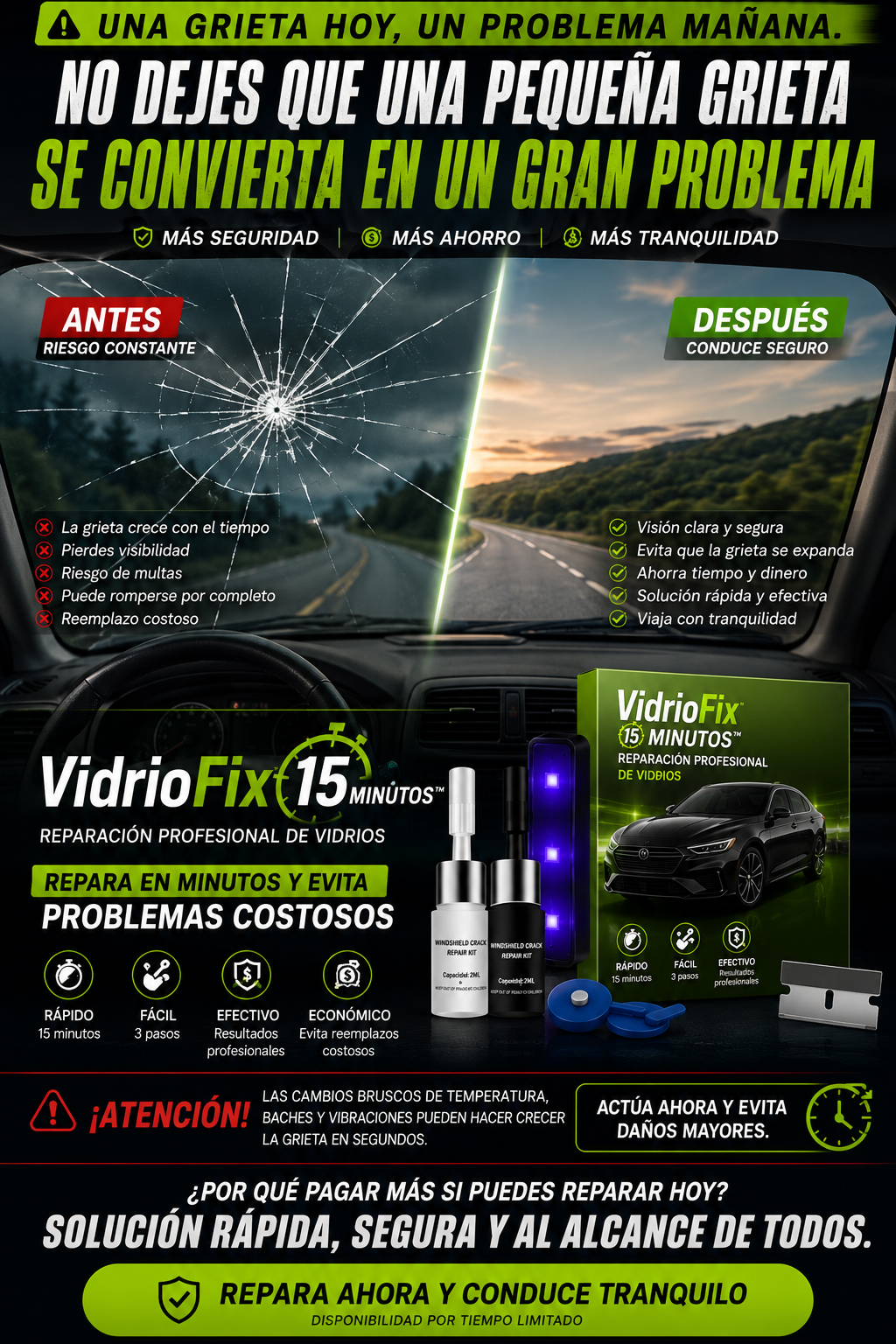 VidrioFix 15 Minutos™ – Reparación Profesional de Vidrios 🚗✨